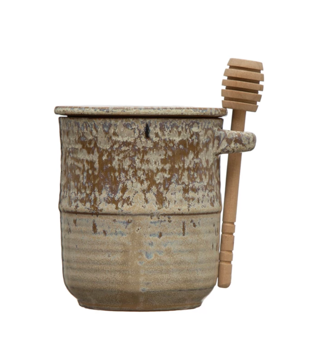 Honey Jar with Wood Honey Dipper