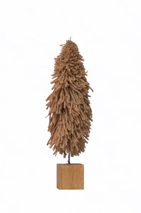 FABRIC YARN TREE WITH WOOD BLOCK -2.75"X9.5"-