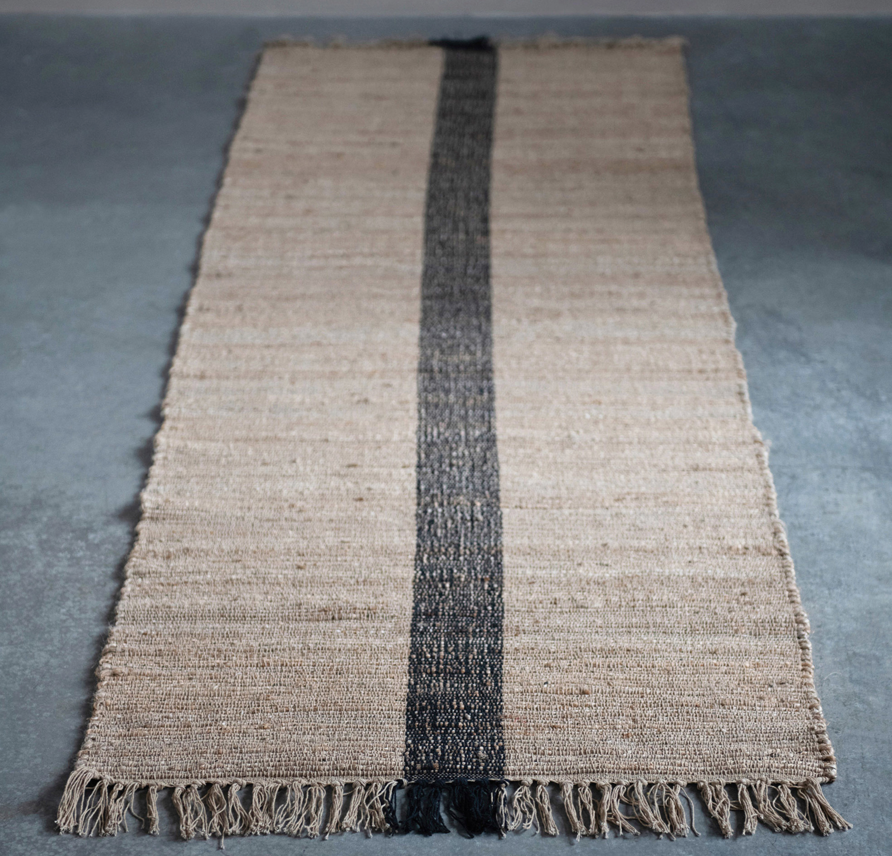 Black Woven Stripe Floor Runner
