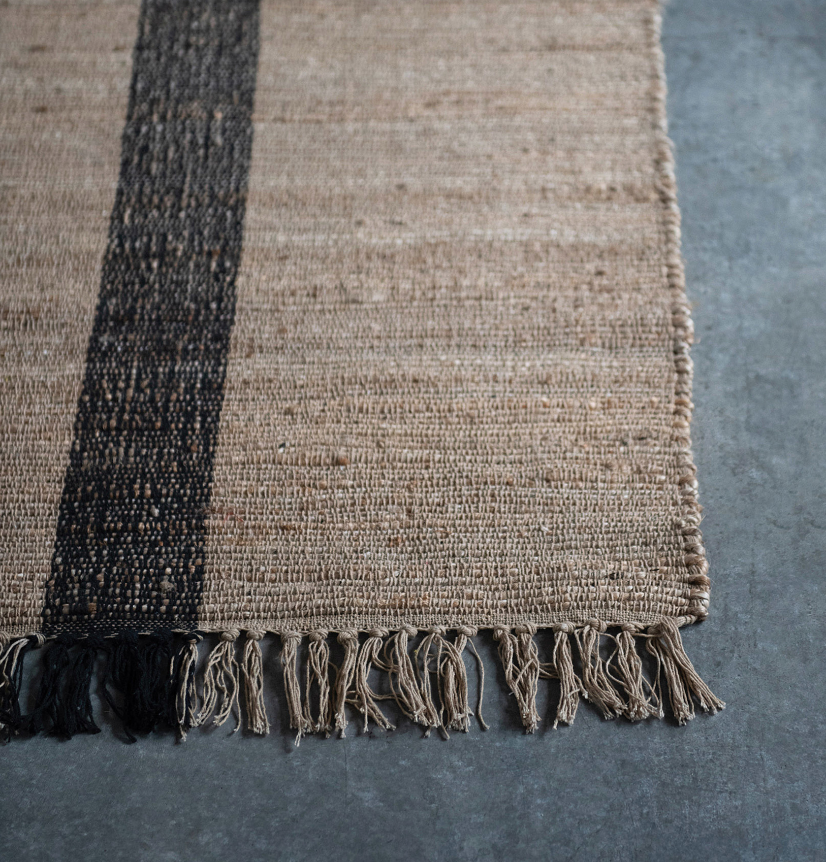 Black Woven Stripe Floor Runner
