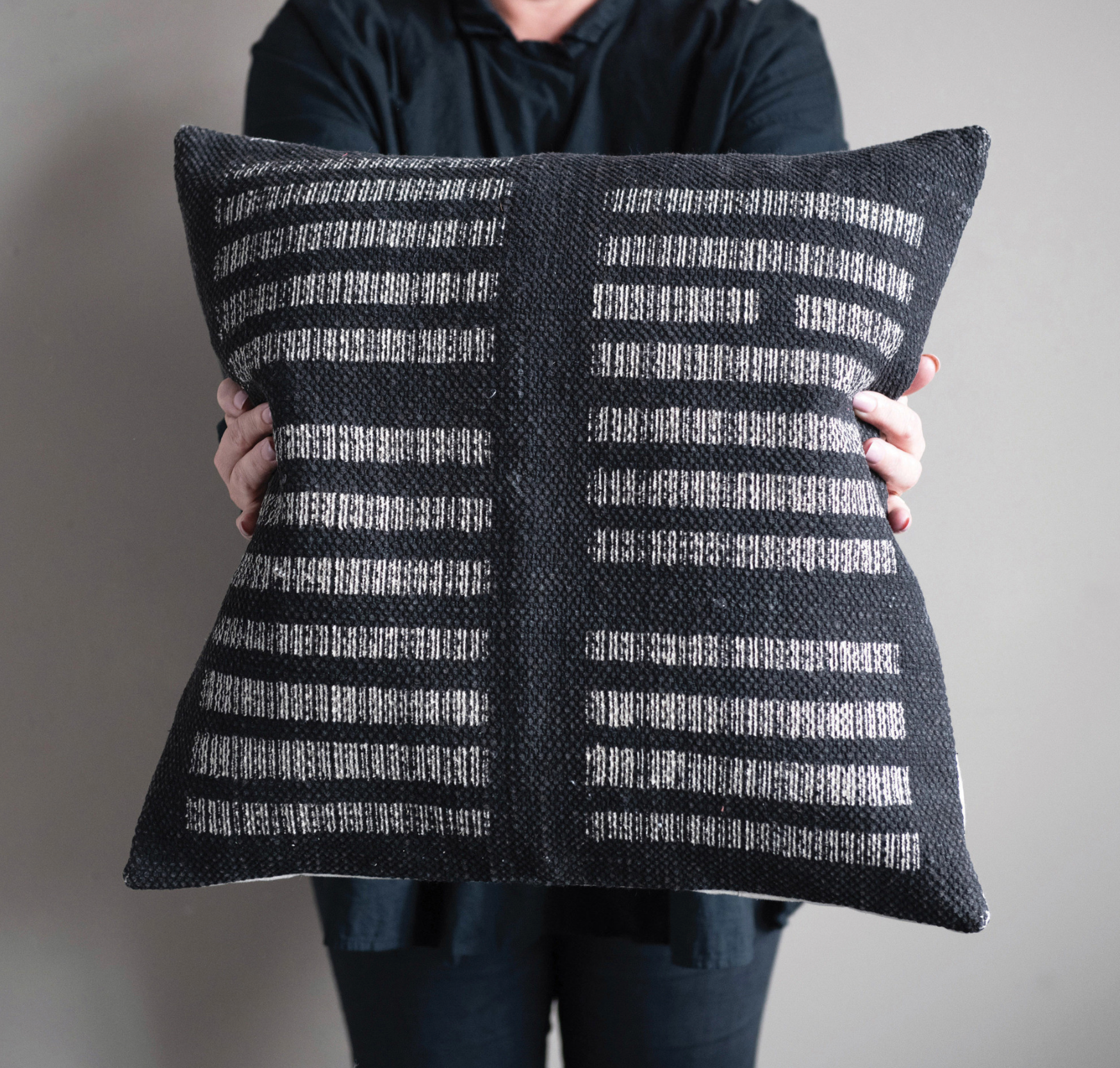 WOVEN BLACK PATTERN COTTON PILLOW