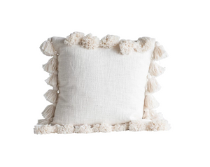 WOVEN COTTON SLUB PILLOW WITH TASSELS