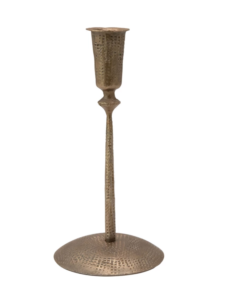 HAND-FORGED HAMMERED METAL TAPER HOLDER - 4" ROUND X 8.75" H