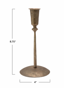 HAND-FORGED HAMMERED METAL TAPER HOLDER - 4" ROUND X 8.75" H