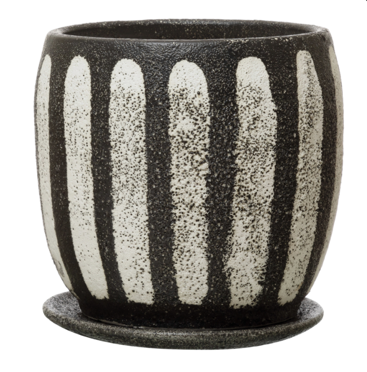 HAND-PAINTED PLANTER WITH SAUCER
