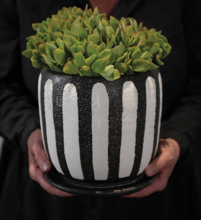 HAND-PAINTED PLANTER WITH SAUCER