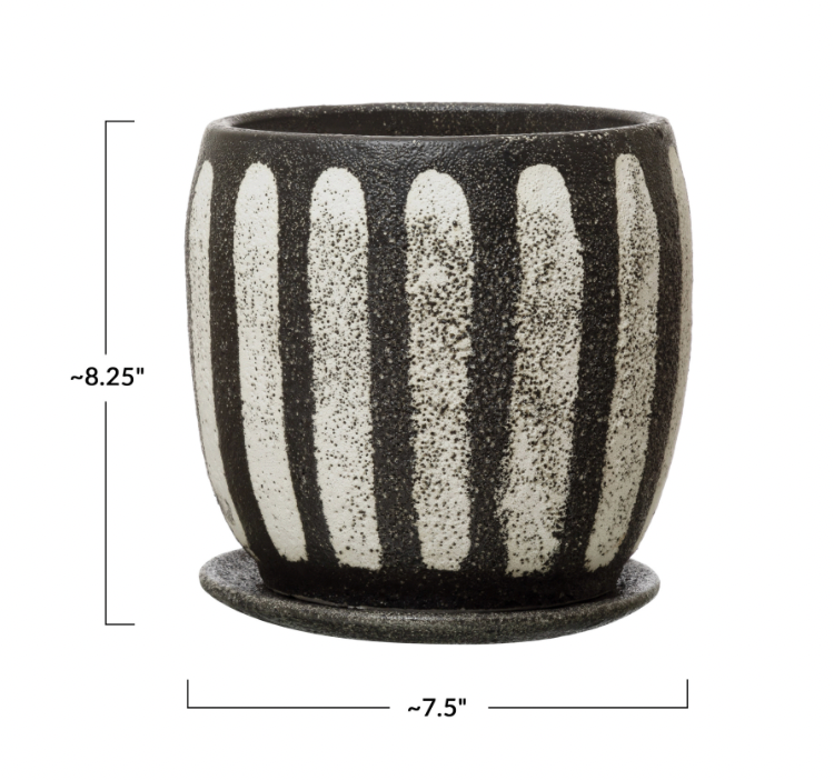 HAND-PAINTED PLANTER WITH SAUCER