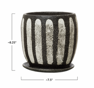 HAND-PAINTED PLANTER WITH SAUCER