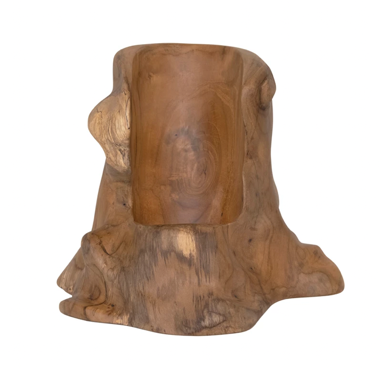 HAND-CARVED TEAKWOOD BOTTLE HOLDER