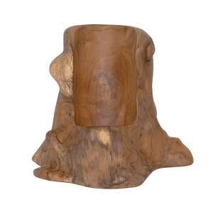 HAND-CARVED TEAKWOOD BOTTLE HOLDER