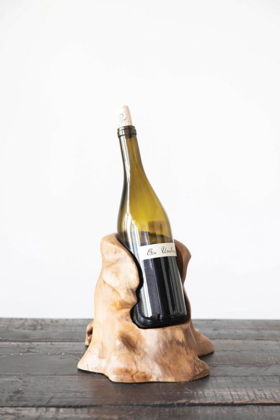 HAND-CARVED TEAKWOOD BOTTLE HOLDER
