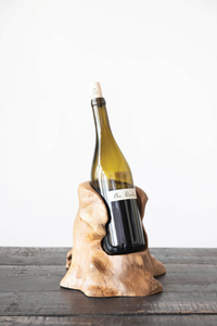 HAND-CARVED TEAKWOOD BOTTLE HOLDER