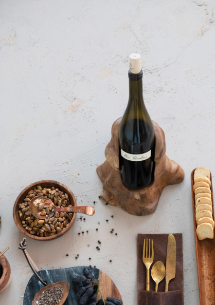 HAND-CARVED TEAKWOOD BOTTLE HOLDER